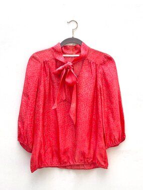 Twelfth Street by Cynthia Vincent Coral Sheer Silk Tie Neck Blouse Shirt Small
